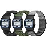3 Pack Nylon Bands Compatible with Casio F-91W/F-84/F-94/F-105/F-108/AE-1200/W-217H/W-218H/A-158W/A-168W/SGW-300H/W-800H, Adjustable Breathable Sport Strap Solo Loop Replacement Strap