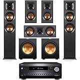 Klipsch Reference 5.2 Home Theater System, Bundle 2X R-625FA Floorstanding 2X R-12SW Subwoofer, R-52C Center, R-41M Bookshelf Speakers, and Denon AVR-S970H 7.2-Channel 8K Network AV Receiver