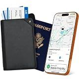 Spotminders. Apple MFi Certified Trackable Passport Holder for Travel (iOS Only) Works with Apple Find My, Rechargeable Passport Cover Air 3-Year Battery Life, Black RFID Blocking Travel Wallet Gift
