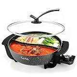 Food Party Electric Hot Pot with Divider Hotpot Pot Electric Hopot Cooker Shabu Shabu Pot 110V 1200W Non-Stick 6-Quart BPA FREE Fondue Chinese Hot Pot