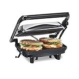 Hamilton Beach Panini Press Sandwich Maker & Electric Indoor Grill with Locking Lid, Opens Wide to Fit Any Thickness for Quesadillas, Burgers & More, Nonstick 8" x 10" Grids, Chrome (25460AG)