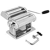 GOURMEX Pasta Maker Machine Stainless Steel Manual | With Adjustable Thickness Settings | Perfect for Homemade Spaghetti Fettuccini Noodles and Lasagna | Includes Removable Handle and Clamp (Silver)
