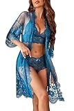 Avidlove lingerie for women Lace Babydoll 2 Piece Sexy Bra and Panty Sets Lace Kimono Robe Set