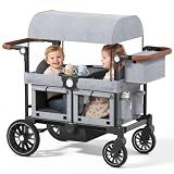 Kinder King Folding Wagon Stroller for 2 Kids, Shock-Absorbing Wheel, Gray