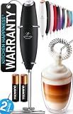 Zulay Kitchen Powerful Milk Frother Wand With Duracell Batteries - Ultra Fast Handheld Drink Mixer - Electric Whisk Foam Maker for Coffee, Lattes, Cappuccino & Matcha - Z1 Motor - Black
