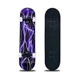 Skateboard,31 x 8 Inch Complete Skateboard, 8-Layer Maple Wood Deck Double Kick Standard Skateboards for Kids, Teens, Adult, Beginner (Purple)