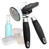 ZKIRON Manual Can Opener and Bottle Opener with Magnetic Lid Remover - Heavy Duty Stainless Steel Can Openers with Smooth Edge, Ergonomic Handle, Razor Sharp Cutting Wheel (Black)