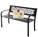 BestShop Patio Bench, Outdoor Metal Garden Bench with Armrest, Black