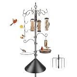 Bird Feeding Station Kit with Squirrel Baffle Bird Feeder Pole with Suet Cage Mesh Tray Fruit Hook Double W Hook for Attracting Wild Birds and Hanging Planter Hanger Lights