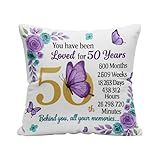 wtisan 50th Birthday Gifts for Her & Him Pillow Cover, 18x18 Inch 50 Year Old Gift for Women, Decorative Throw Pillowcase with Gift Envelope