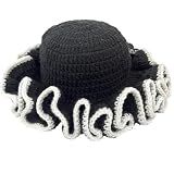 Hshsclth Handmade Crochet Hat Cute Bucket Hat for Women Boho Multicolor Ruffle Brim Crochet Knit Bucket Hat (US, Alpha, One Size, Black White)