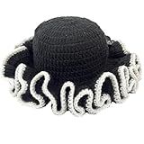 Hshsclth Handmade Crochet Hat Cute Bucket Hat for Women Boho Multicolor Ruffle Brim Crochet Knit Bucket Hat (US, Alpha, One Size, Black White)