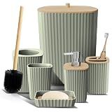 Clara Clark Bathroom Set - Sage Green Bathroom Accessories Set, 6PC Bathroom Accessory Set, Bathroom Sets with Toilet Brush, Trash Can & Soap Dispenser