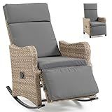 WENTUM Outdoor Recliner Chair for Patio 2-in-1 Convertible Footrest & Rocking Mode, 90-135 Adjustable Backrest, Rattan Wicker with Removable Cushion for Garden, Balcony, Porch, Gray