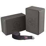 Clever Yoga Blocks & Strap - Lighweight Foam Yoga Blocks 2 Pack with 8ft Cotton Yoga Strap Set Kit for Beginners & Pros, Accessories & Equipment for Women & Men - Gray