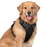 rabbitgoo Dog Harness No Pull with 2 Leash Clips, Adjustable Soft Padded, Reflective Oxford No Choke Pet Vest with Easy Control Handle for Large Dogs, Black, XL