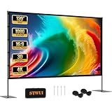 STWUI Outdoor Projector Screen with Stand - 120 Inch Portable Projector Screen Indoor and Outdoor Projector Screens 16:9 4K HD Wrinkle Free Lightweight Movie Screen with Carry Bag,Enioy Movie Nights