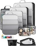 Veken 9/11 Set Compression Packing Cubes for Travel Essentials,Compressible Expandable Large Luggage Suitcase Organizer Bags for Clothing,Durable Space Saver Storage Bags with Toiletry Bags(Black)