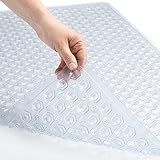 GORILLA Grip Patented Bath Tub Shower Mat, Machine Washable Bathtub Floor Liner Mats, Suction Cups and Drain Holes to Keep Tubs Clean, Soft on Feet, Bathroom Essentials, 35x16 Inch, Clear