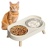 Elevated Cat Bowl, Raised Cat Food and Water Bowl Set for Indoor Cats, Splash Proof with 2 Stainless Steel Pet Food Bowls for Cats and Puppies, Whisker Fatigue and Dishwasher Safe - White