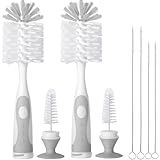CAREBABYMORE 2 Pack Baby Bottle Brush with 4 Pack Straw Brushes, 10.2" Nylon Brushe with Nipple Cleaner and Stand Suction Cup (Gray)