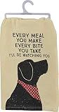 Primitives by Kathy Funny Kitchen Towel, Gifts for Dog Lovers, Bandana Dog Every Meal You Make I’ll Be Watching You, Machine Washable, 28 by 28 Inches, Rustic Pet Kitchen Décor, Tan Cotton
