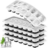 Tohsssik Ice Cube Tray 5 Pack, Stackable Silicone Ice Cube Trays with Lid, Easy Release Reusable Ice Tray, BPA-Free Rectangular Ice Cube Mold Set for Cocktails, Coffee, Whiskey & Drinks, Black