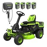 Greenworks 60V 30' Riding Lawn Mower (1.25 Acre, 16 HP Gas Equivalent, 6 MPH, Tow Up to 200 lbs.), (4) 8.0Ah Batteries (1,920 Wh Max) + Turbo Wall Charger