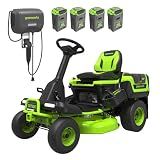 Greenworks 60V 30' Riding Lawn Mower (1.25 Acre, 16 HP Gas Equivalent, 6 MPH, Tow Up to 200 lbs.), (4) 8.0Ah Batteries (1,920 Wh Max) + Turbo Wall Charger