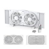 shinic 9" Quiet Window Fan with Remote Control - 2026 Upgraded, 3-Speed Reversible Airflow, Includes Removable Bug Screen, Dust Cover & Foam Sealing Tape, Expandable Panels 24"-37", ETL Listed