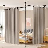 SUNALLY Room Divider No Drilling Curtain Rod Wall Divider for Room Separation, 4-10ft(H) 28-114inch(W) Adjustable, Heavy Duty Partition Space Separator Freestanding Tension Curtain Stand, Black