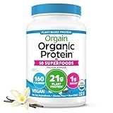 Orgain Organic Vegan Protein + 50 Superfoods Powder, Vanilla Bean - 21g Plant Based Protein, 8g Prebiotic Fiber, No Lactose Ingredients, Gluten Free, No Added Sugar, Non-GMO, 2.02 lb