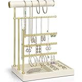VLANDO Jewelry Stand Organizer with Ring Holder, Jewelry Holder Organizer with Tray, Necklace Bracket Earring Holder - Cloud White