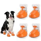 Dog Shoes for Small Medium Large Dogs,Winter Dog Snow Boots & Paw Protectors Waterproof for Cold Weather & Hard Floors,Adjustable Anti-Slip Dog Booties with Removable Wool Liner (Orange, 9)