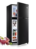 KRIB BLING Refrigerator with Freezer, 3.5 Cu.Ft Mini Fridge,Lock Fresh,7 Level Adjustable Thermostat ct for Dorm, Bar, Office,Kitchen, Bedroom,Black, (KB02 FLS-80-BLACK-4)
