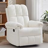 Korser Recliner Chair, Swivel Rocker Recliner Chair for Adults, Small Recliners for Small Spaces, Upholstered Manual Recliner with Side Pockets, Nursery Rocking Chair for Living Room, Chenille, Beige