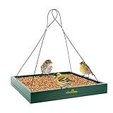 MIXXIDEA Bird Feeder Hanging Tray, Bird Feeders for Outdoors, Wooden Seed Tray Platform Mesh Seed Platform for Garden Yard Outside Decoration Attracting for Wild Birds (Green-1pk)