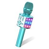 Amazmic Kids Karaoke Microphone Machine Toys for Girls Bluetooth Microphone with LED Light, Christmas Birthday Gift for Girls Boys 3-12+ Years Old (Blue)