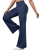 AVAMO Stretchy Flare Jeans for Women High Waisted Pull On Bell Bottom Jeans Trendy Elastic Tummy Control Denim Pants