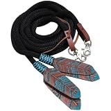 Showman 8' Round Braided Nylon Split Reins w/Teal Painted Feather Poppers