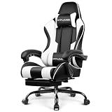 GTPLAYER Gaming Chair, Computer Chair with Footrest and Lumbar Support, Height Adjustable Game Chair with 360°-Swivel Seat and Headrest and for Office or Gaming (Pearl White)