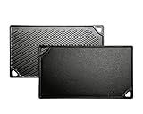 Lodge Reversible Cast Iron Grill/Griddle – 9.5 x 16.75 Inch Pre-Seasoned Cooking Surface – Flat & Ribbed Sides – Use on Stove, Grill, or Campfire – Made in the USA – Heavy-Duty, Black