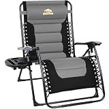 Colegence Oversized Padded Zero Gravity Lounge Chair, Foldable Patio Anti Gravity Reclining Chairs Folding Lawn Recliner with Cup Holder for Yard, Camping, Outdoor, Support 350 LBS, Black