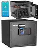 Billconch Smart Gun Safe for Multiple Pistols - Automatic Lock Safe Box with LCD Display/Voice Guide, Quick Access Unlock with Fingerprint/Keypad/Key/App, Biometric Handgun Safe for Money Valuables