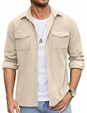COOFANDY Men's Button Down Waffle Shirt Jacket Casual Long Sleeve Shacket Lightweight Overshirts with Flap Pockets