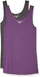 Amazon Essentials Women's Slim-Fit Ribbed Scoop Neck Tank Tops, Pack of 2, Charcoal Heather/Dark Purple, Medium