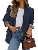 ZESICA Women's Fall Business Casual Blazers 2026 Long Sleeve Lapel Open Front Button Work Blazer Jackets with Pockets,Navy,Small