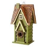 Glitzhome 12" H Green Hanging Distressed Solid Wood Garden Bird House Decorative Birdhouse