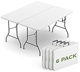 MAKE CHANGES Folding Table 6 Pack, 6 FT Foldable Plastic Table with Carrying Handle, Heavy Duty Portable Fold-in-Half Utility Table for Party, Camping, Banquet, Craft, Wedding, Indoor & Outdoor Use