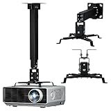 WALI Projector Ceiling or Wall Mount, Universal Height Adjustable Mount Holder with Extension Pole for LCD/DLP Projectors, Hold up to 44lbs (PM-003-B), Black